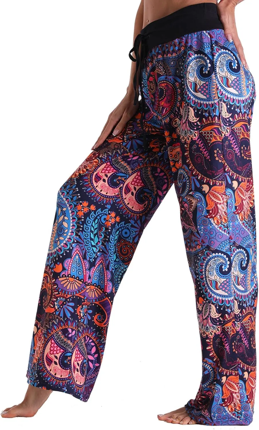 X-Image Women's Comfy Pajamas Drawstring Stretch Floral Print Long Wide Leg Lounge Pants