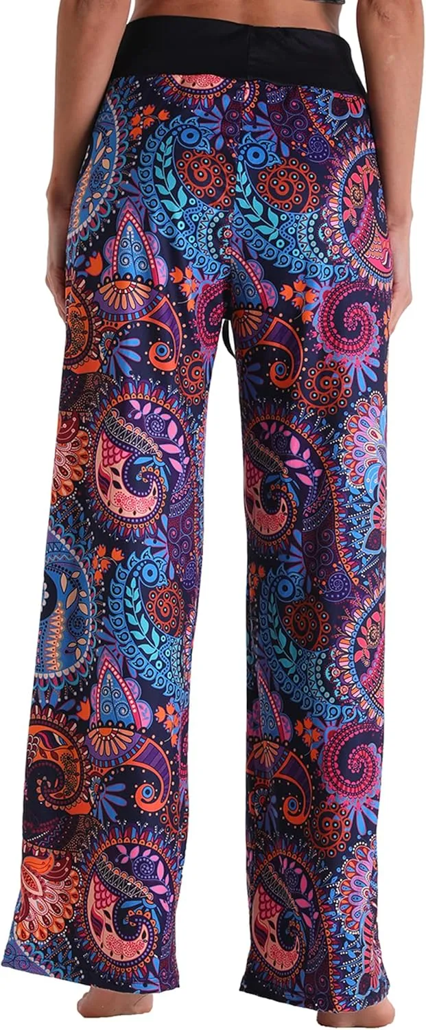 X-Image Women's Comfy Pajamas Drawstring Stretch Floral Print Long Wide Leg Lounge Pants