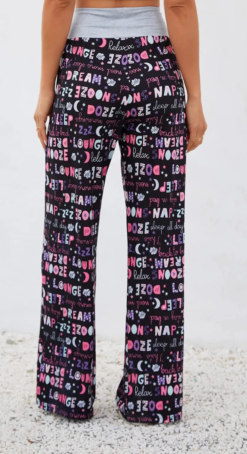 X-Image Women's Comfy Pajamas Drawstring Stretch Floral Print Long Wide Leg Lounge Pants