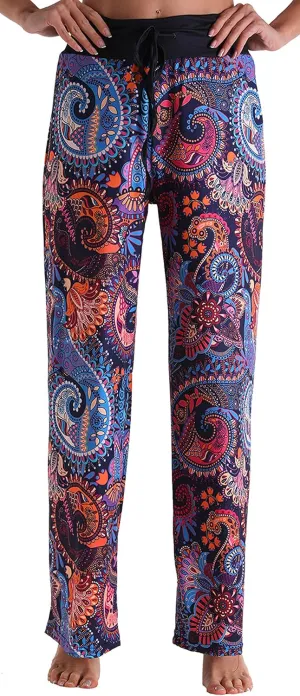 X-Image Women's Comfy Pajamas Drawstring Stretch Floral Print Long Wide Leg Lounge Pants