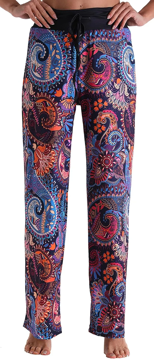 X-Image Women's Comfy Pajamas Drawstring Stretch Floral Print Long Wide Leg Lounge Pants