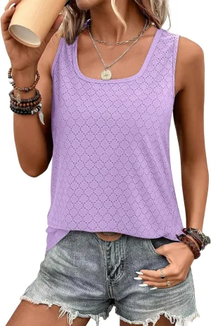 XIEERDUO Womens Tank Tops Sleeveless Eyelet Embroidery Summer Tops Dressy Casual Loose Fit