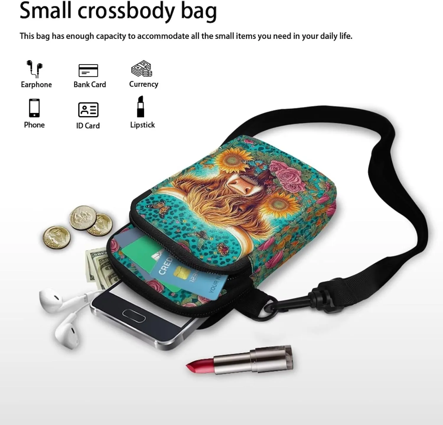 Xpyiqun Crossbody Phone Bag for Purse for Women Canvas Small Sling Shoulder Handbag Cross Body Pouch