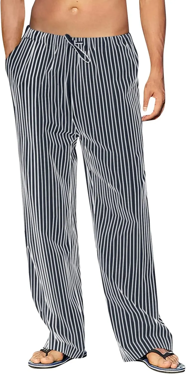 Ymosrh Men's Pants Casual Pants Striped Drawstring Loose Fit Pants Lounge, M-2XL