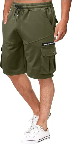 Ymosrh Men's Shorts Summer Workwear Shorts Loose Casual Five-Point Pants Multi-Pocket Zipper Jogging Shorts, M-4XL