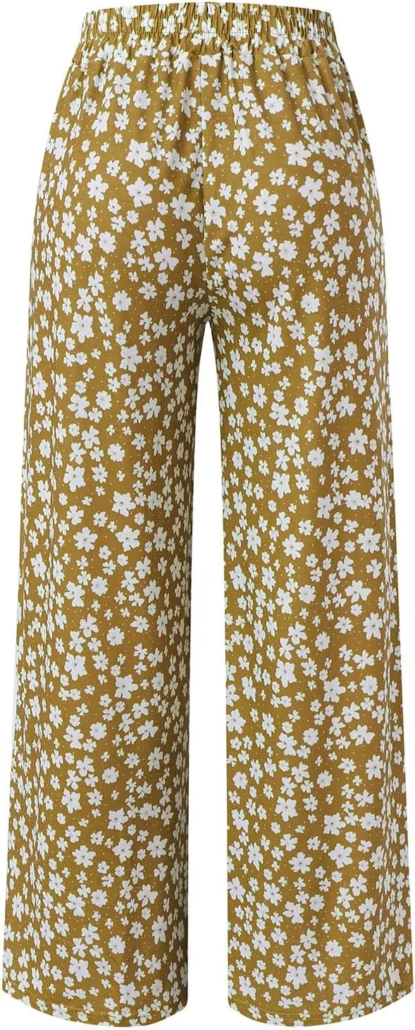 YOLAI Women's Floral Print Loose Pants Casual Lightweight Wide Leg Trousers Long Palazzo Pants