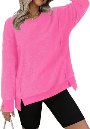 Zeagoo Fuzzy Hoodies For Women Fall Winter Fleece Sweatshirts Long Sleeve Crewneck Pullover Oversized Sherpa Jackets,Rose,XL