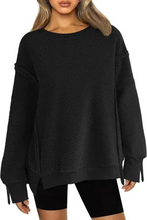 Zeagoo Women's Sherpa Fleece Jacket Pullover Crewneck Fuzzy Sweatshirts Long Sleeve Warm Thick Fall Winter Coats