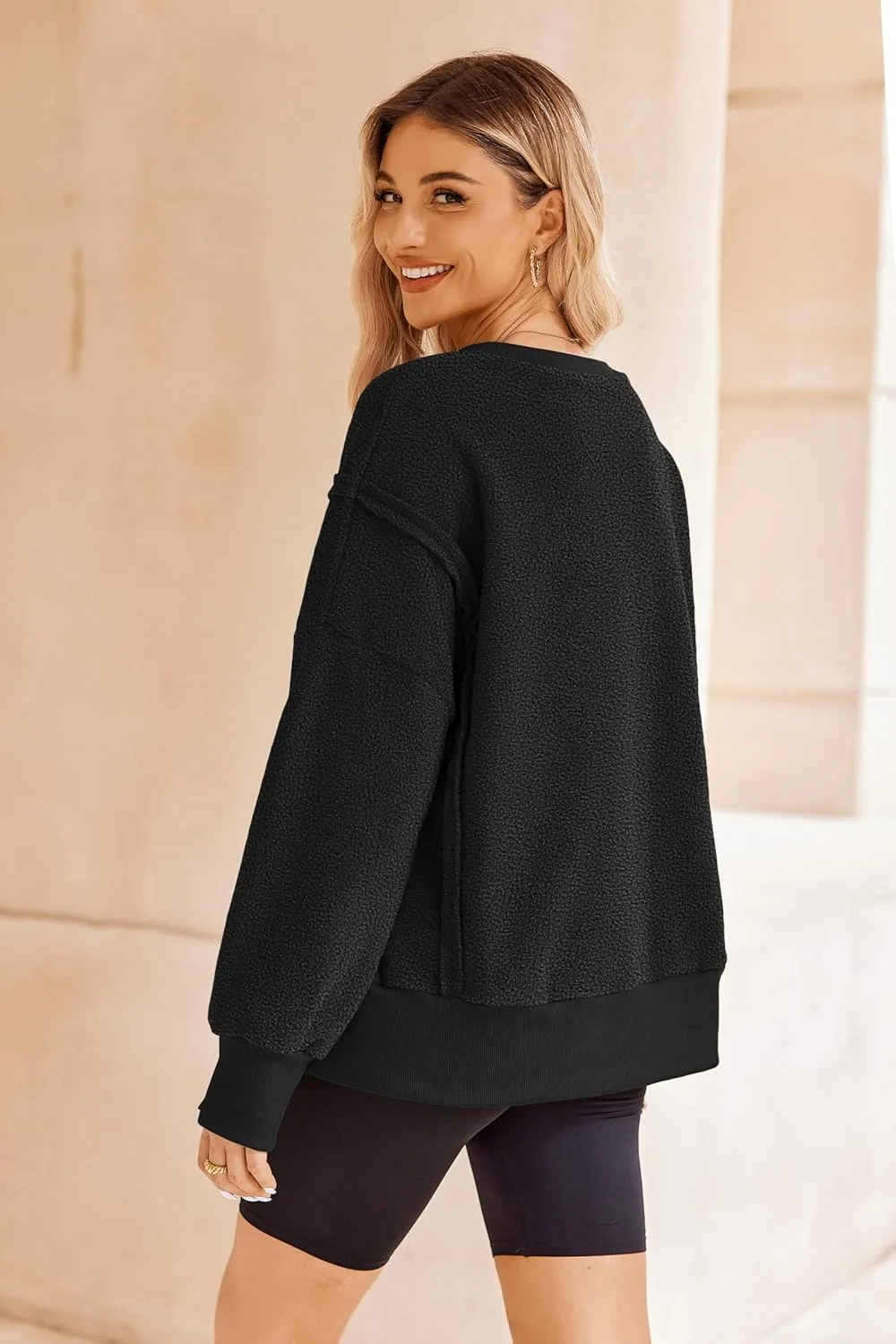 Zeagoo Women's Sherpa Fleece Jacket Pullover Crewneck Fuzzy Sweatshirts Long Sleeve Warm Thick Fall Winter Coats