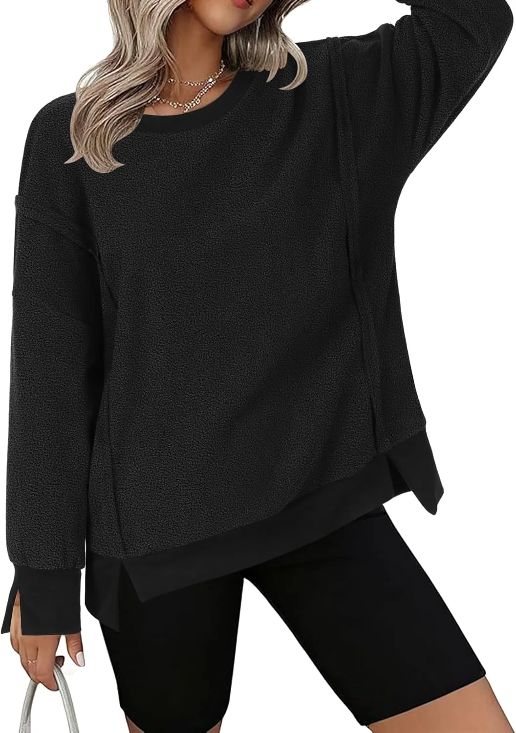 Zeagoo Women's Sherpa Fleece Jacket Pullover Crewneck Fuzzy Sweatshirts Long Sleeve Warm Thick Fall Winter Coats