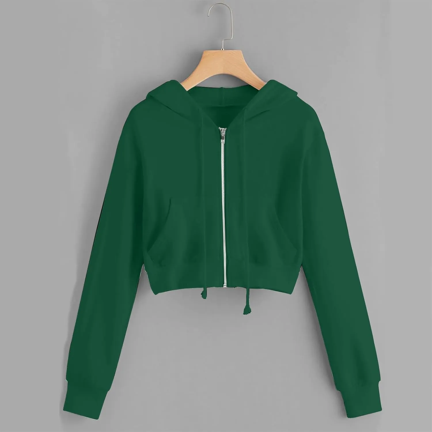 Zip up Hoodie Women Cropped Fashion Sweatshirt Drawstring Hoodies Casual Winter Jackets Long Sleeve Fall Tops 2024
