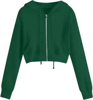 Zip up Hoodie Women Cropped Fashion Sweatshirt Drawstring Hoodies Casual Winter Jackets Long Sleeve Fall Tops 2024
