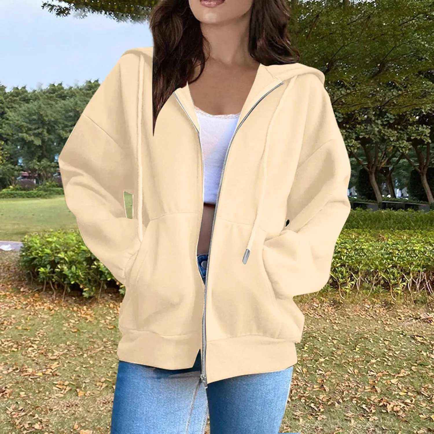 Zip Up Hoodie Women Fall Fashion Long Sleeve Oversized Sweatshirts for Women Y2K Hoodies Causal Jacket with Pockets