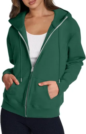 Zip Up Hoodie Women Y2k Long Sleeve Drawstring Hooded Overiszed Sweatshirt Casual Comfy Soft Fall Jackets 2024