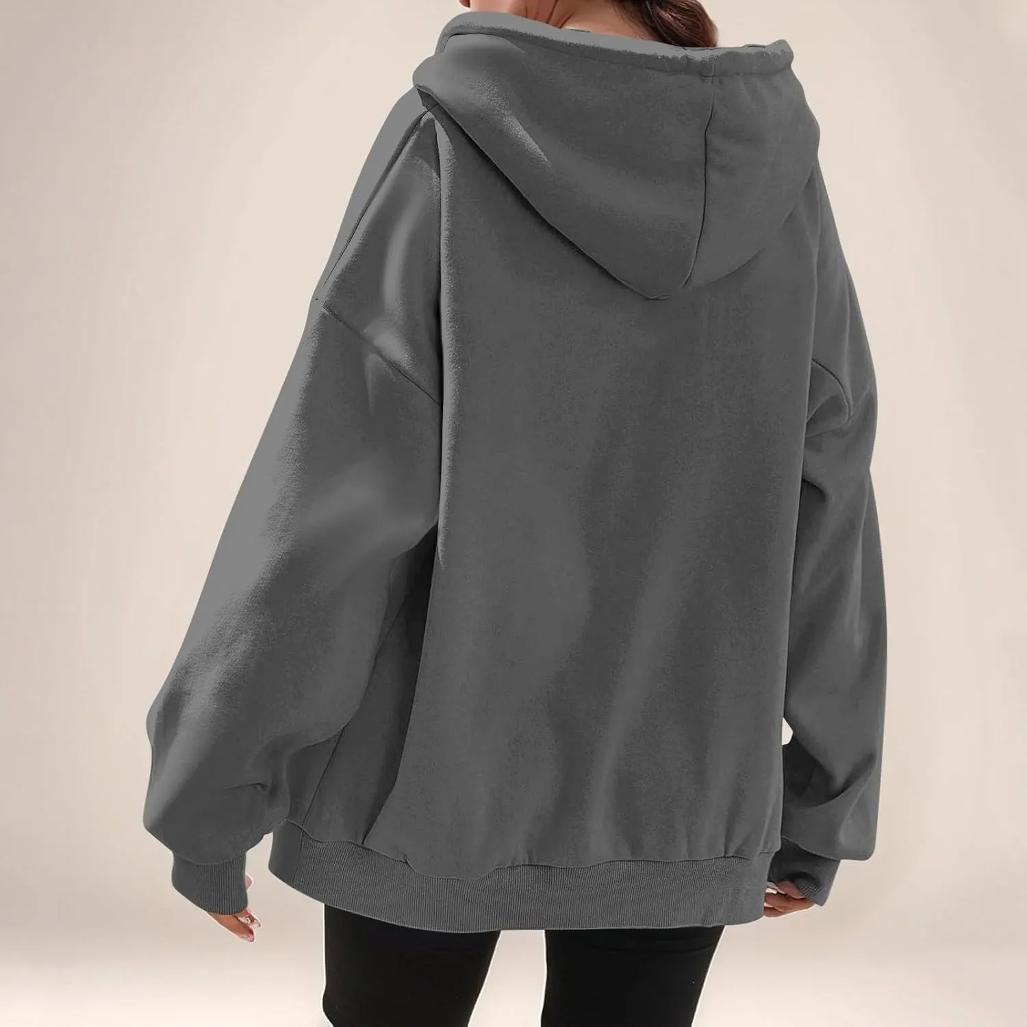 Zip Up Hoodie Women Y2k Oversized Fleece Jacket Workout Drawstring Hooded Sweatshirt with Pockets Winter Clothes