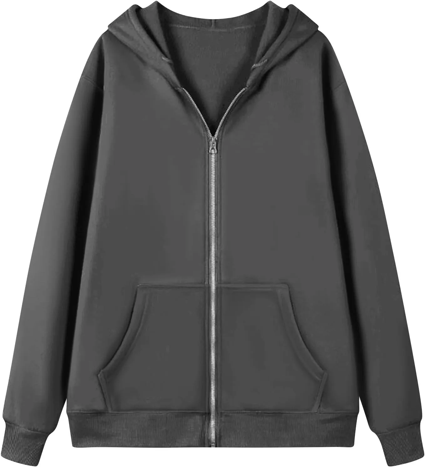 Zip Up Hoodie Women Y2k Oversized Fleece Jacket Workout Drawstring Hooded Sweatshirt with Pockets Winter Clothes