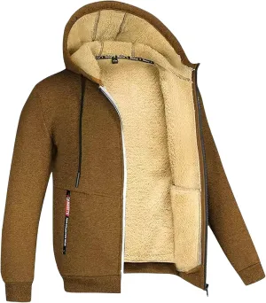 ZWRXW Hoodies for Men Full Zip Heavyweight Fleece Sherpa Lined Sweatshirt Winter Warm Jacket Casual Work Coat with Pocket