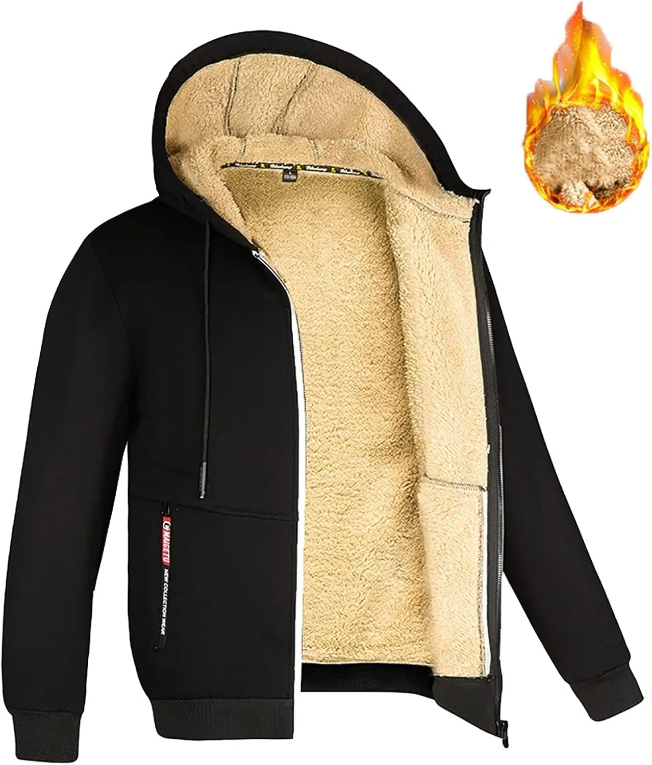 ZWRXW Hoodies for Men Full Zip Heavyweight Fleece Sherpa Lined Sweatshirt Winter Warm Jacket Casual Work Coat with Pocket