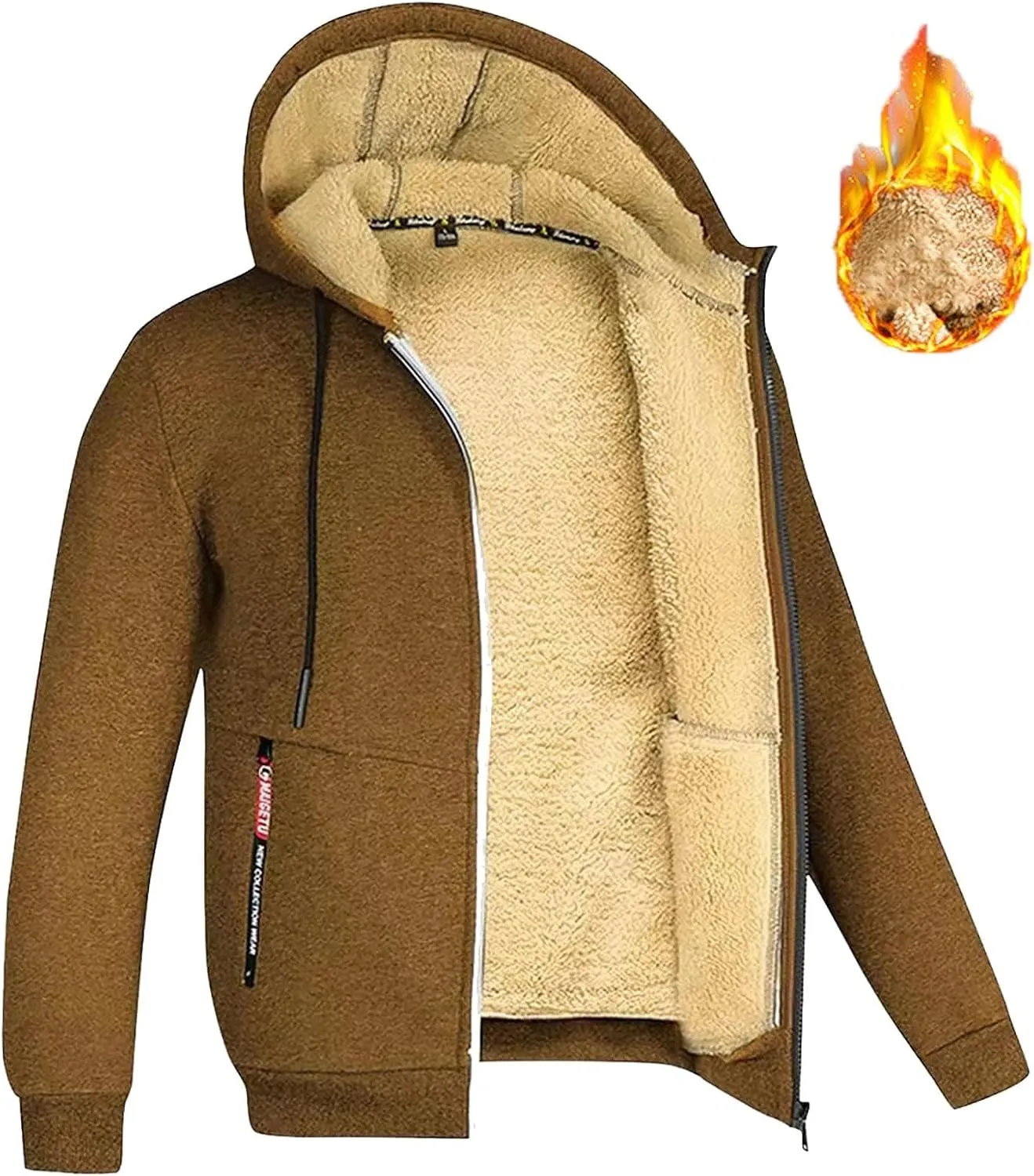ZWRXW Hoodies for Men Full Zip Heavyweight Fleece Sherpa Lined Sweatshirt Winter Warm Jacket Casual Work Coat with Pocket