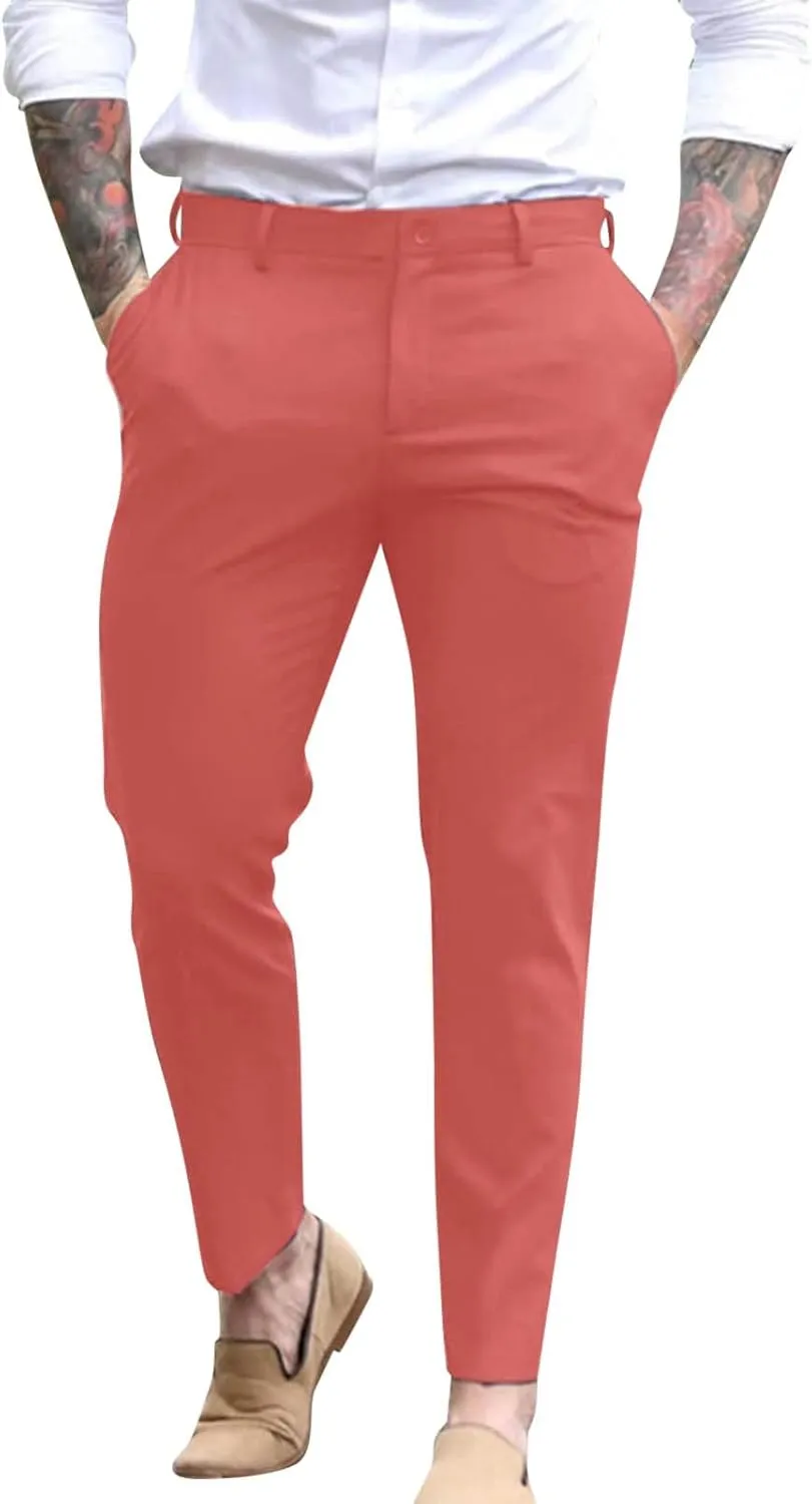 ZYXTIM Men's Classic Fit Flat-Front Work Dress Pant Expandable Waist Slim Fit Open Bottom Chino Pants Slacks with Pockets