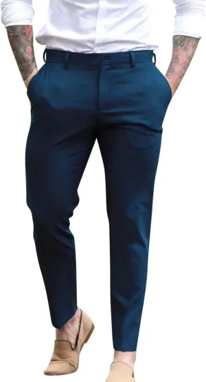 ZYXTIM Men's Classic Fit Flat-Front Work Dress Pant Expandable Waist Slim Fit Open Bottom Chino Pants Slacks with Pockets