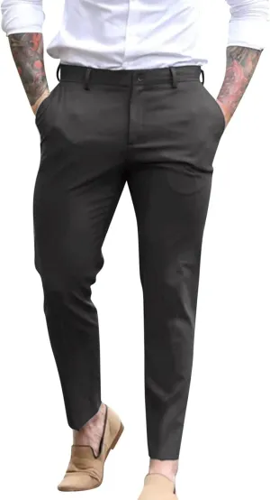 ZYXTIM Men's Classic Fit Flat-Front Work Dress Pant Expandable Waist Slim Fit Open Bottom Chino Pants Slacks with Pockets
