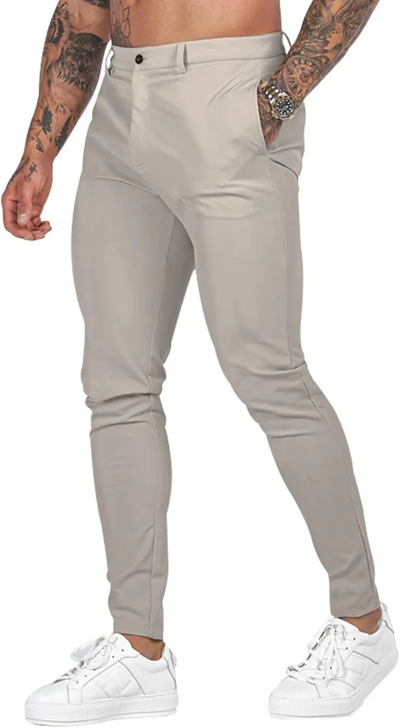 ZYXTIM Men's Classic Fit Flat-Front Work Dress Pant Expandable Waist Slim Fit Open Bottom Chino Pants Slacks with Pockets